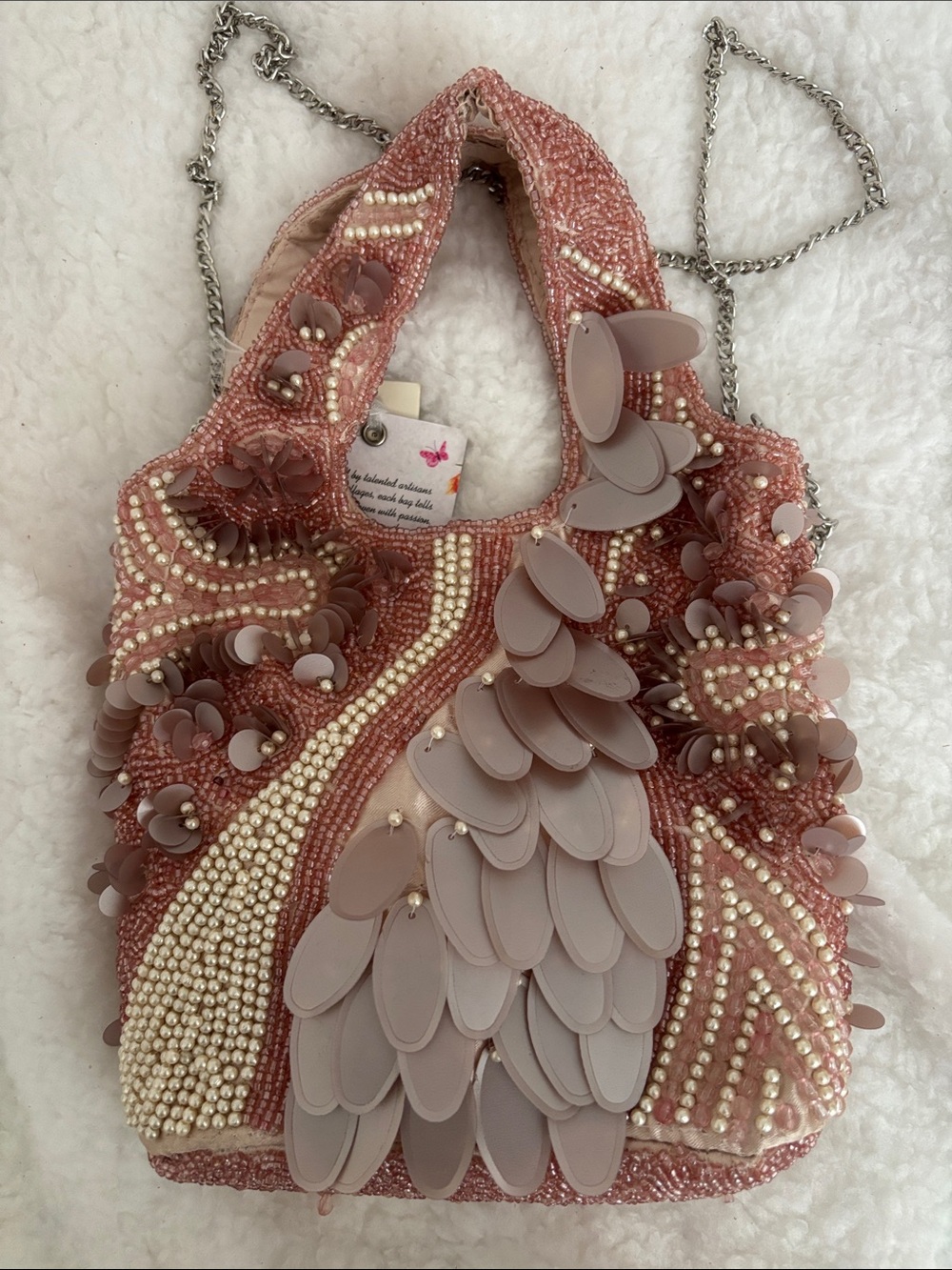 Handcrafted Pink Sequin & Pearl Evening Bag - Picture 3 of 8